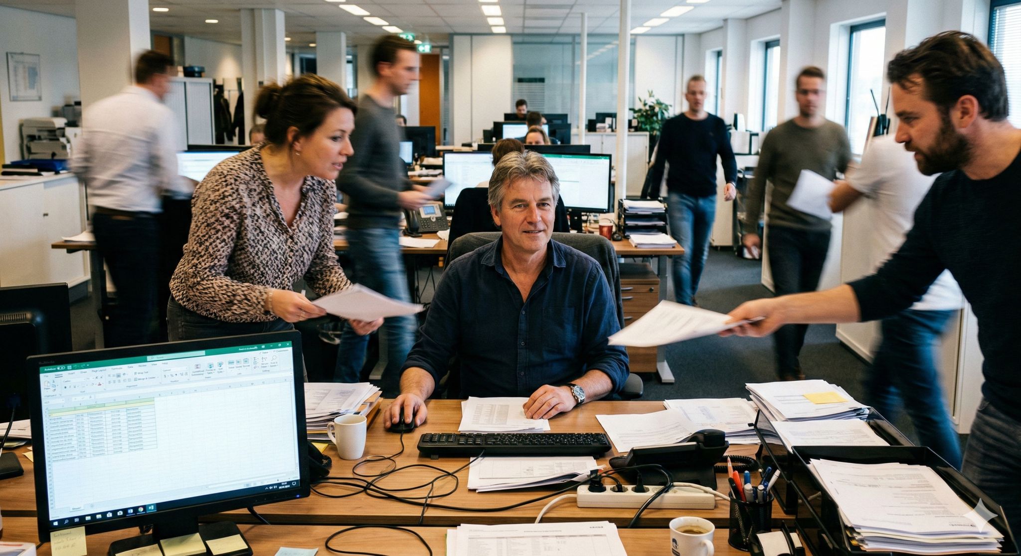 Piet aan zijn bureau